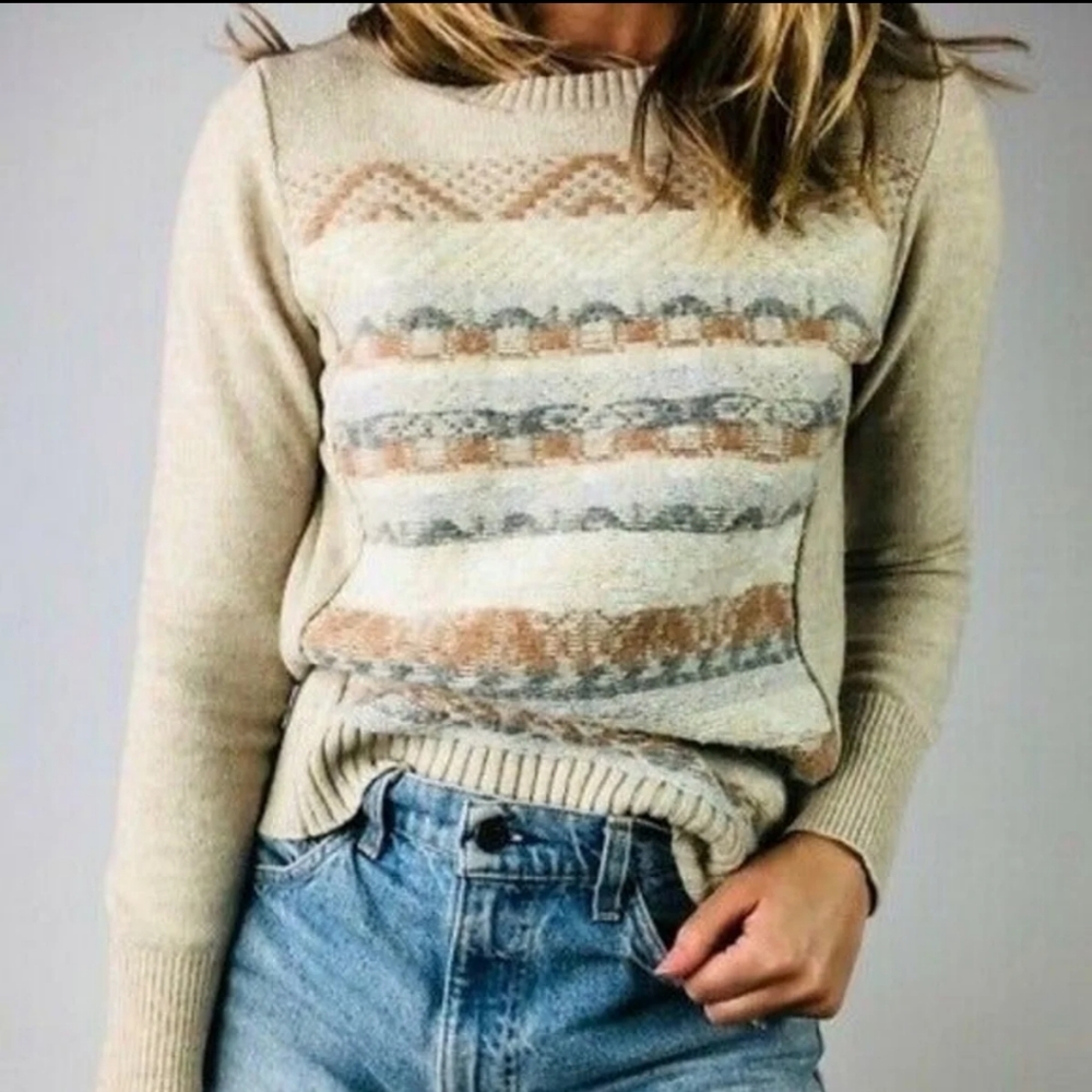 J Crew Jacquard Stitch Fair Isle Wool Sweater